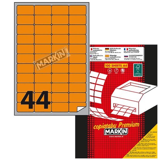 [X210A406F-AR] ETICHETTE A4 FLUO ARANCI047 5X25MM