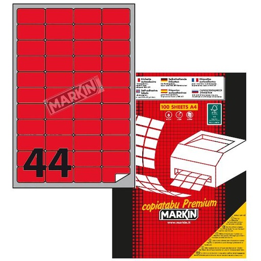 [X210A406F-RO] ETICHETTE A4 FLUO ROSSO 47 5X25MM