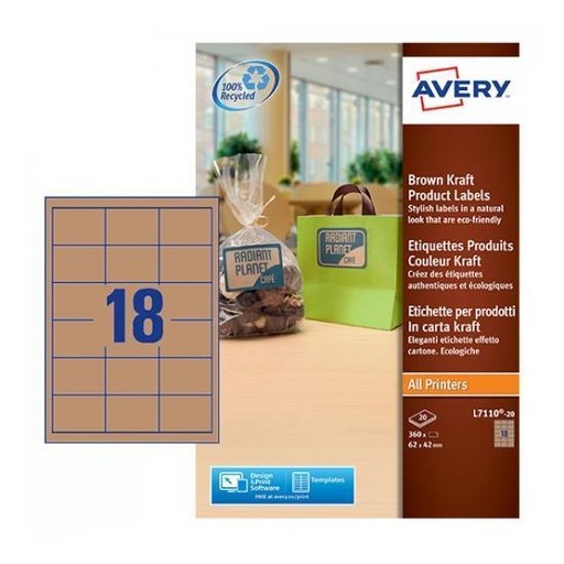 [L7110-20] ETICH. CARTA KRAFT RETT. 62X42 20FF