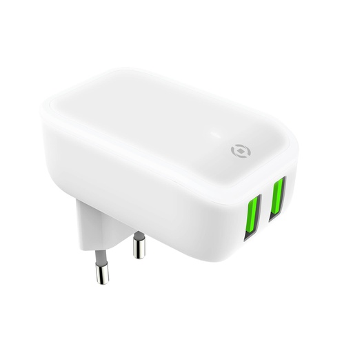 [TC2USBLEDWH] TRAVEL CHARGER 2USB 12W LED WHITE