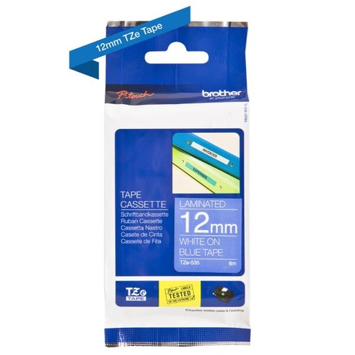 [TZE535] NASTRO TIPO TZ 12MM BIANCO/BLU