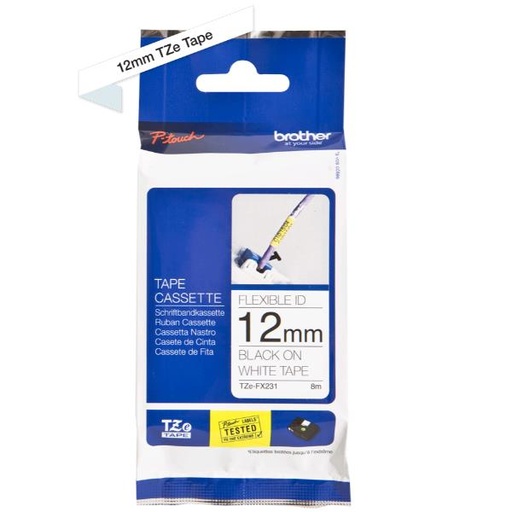 [TZEFX231] NASTRO TZ 12MM NERO BIANCO FLESS