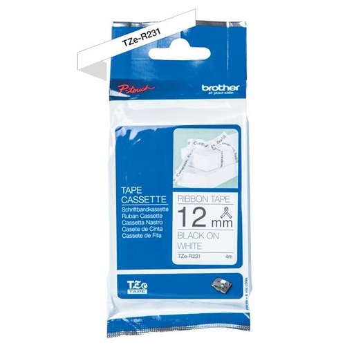 [TZER231] NASTRO TESSUTO 12MM NERO SU BIANCO