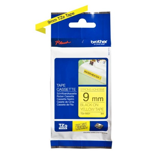 [TZES621] NASTRO LAMIN 9MM NERA/GIALLO AD RES